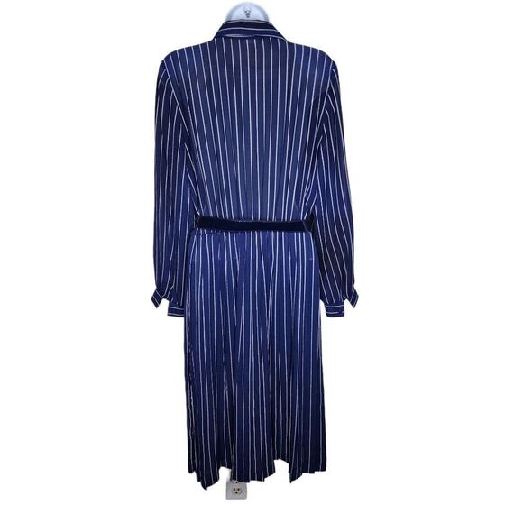 Vintage 1970s Belted Shirt Dress Womens Size M Blue Pinstripes Red Mob Accent - Picture 4 of 6